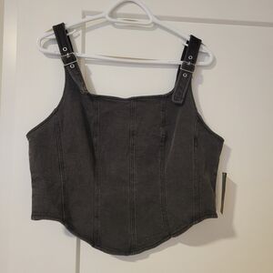 New Charcoal Denim Crop Top, Size XL